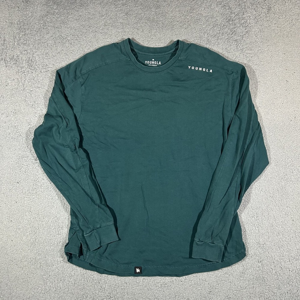 YoungLA Shirt Mens Medium Green Long Sleeve Performance Athletic Tee #3774